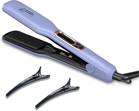 JINRI Wet to Straight Hair Straightener, Titanium 1.26 Inch Wide Vent Sesh Flat Iron for Damp or Dry Hair, Straightener with Dual Voltage (100-240V) Leave Silky Smooth Look, Faster Styling, Purple