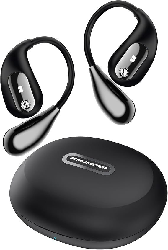 Monster Open Ear AC210 Headphones, Bluetooth 5.4 Earphones Stereo Sound, Wireless Headphones 30 Hours Playback, Type-C Charging, IPX5 Waterproof Open Ear Earbuds,Black