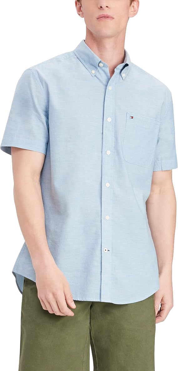 Tommy Hilfiger Mens Short Sleeve Button Down Shirt in Custom Fit