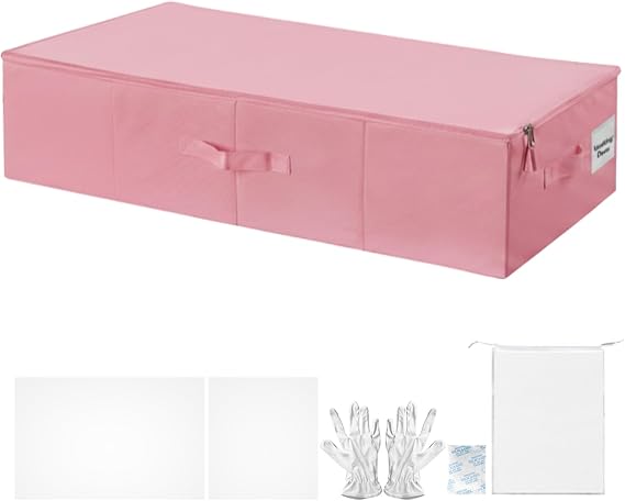 Large Wedding Dress Preservation Box Kit, Wedding Dress Storage Box with 30 Sheets of Acid-free Tissue Paper, Microfiber Gloves, Dust-proof Bag and desiccants, Pink, 30 x 15.7 x 7.4 In