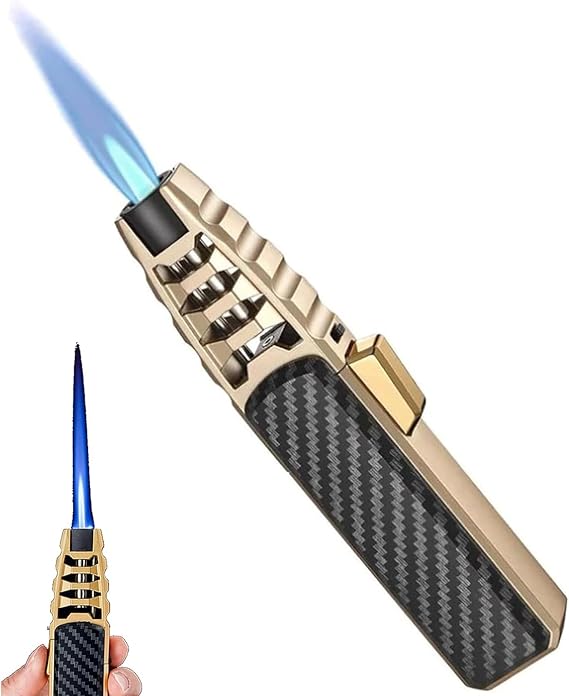 Torch Lighter - Brightfire Rechargeable Torch Lighter, Windproof Straight Flame Cool Lighters for Men (Carbon Texture)