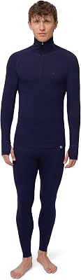 DANISH ENDURANCE Merino Wool Half Zip Base Layer Set Men, Top and Bottom Set
