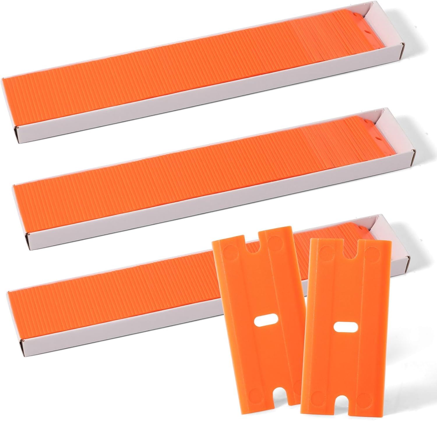 NEWISHTOOL Plastic Scraper With 300 PCS Double Edged Replacement Blades for Safety Glass Scraper - 1.5 Inch Blades for Removing Labels, Decals & Adhesive