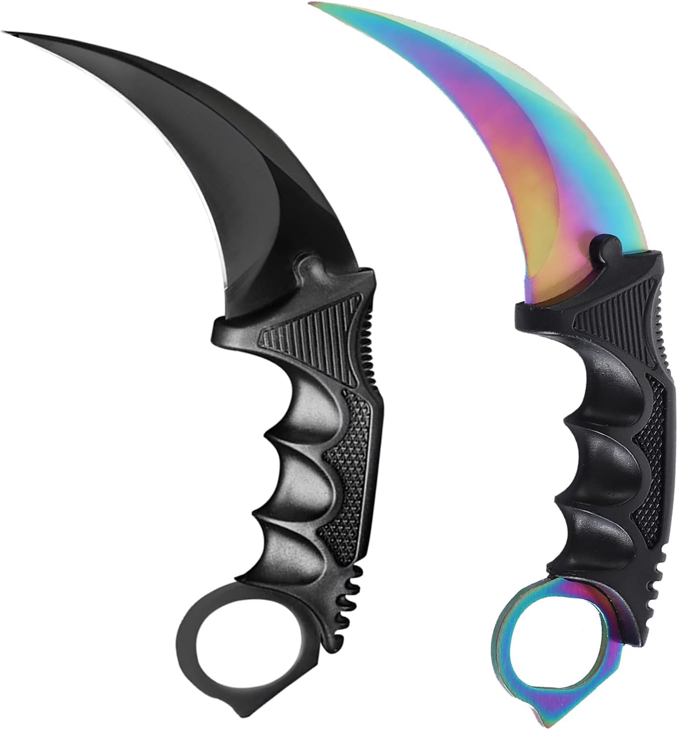 Karambit Knife Fixed Blade Tactical Camping Tool, 2 Pieces Stainless Steel Outdoor Hunting Knife with Sheath and Cord, Suitable for Hiking, Adventure, Survival and Collection Black&Color