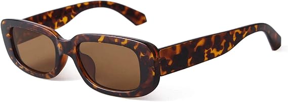 Cute Glasses Rectangle Sunglasses for Women 90's Vintage Fashion Glasses Black Tortoise Frame Large Hexagon (Brown, One Size)