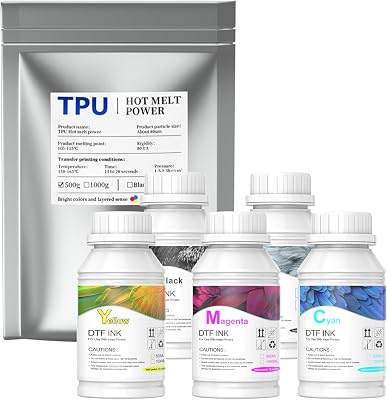 DSV DTF Ink for DTF Heat Transfer Film Printing Direct to Film, Refill for DTF Printers Epson L1800, L800, R2400, XP-15000, P400, P800 5x1000ml CMYKW