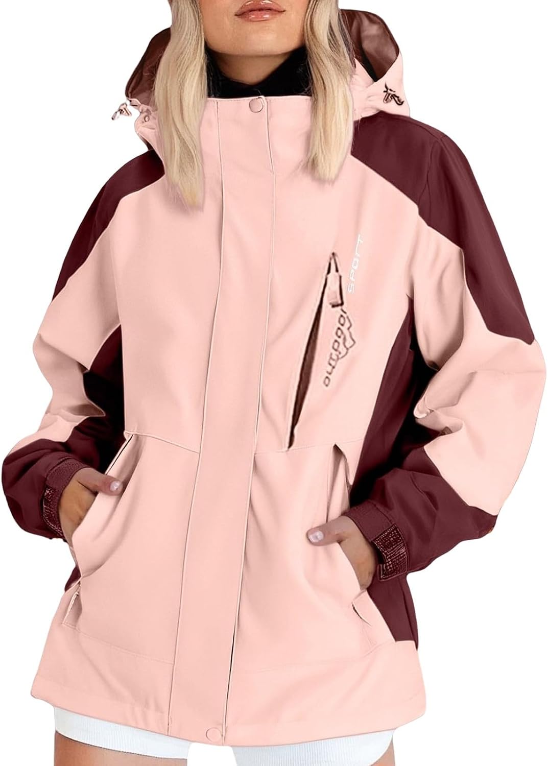 WomenS Waterproof Rain Jacket With Hood Lightweight Outdoors Oversized Raincoat Hooded Hiking Windbreaker Jacket