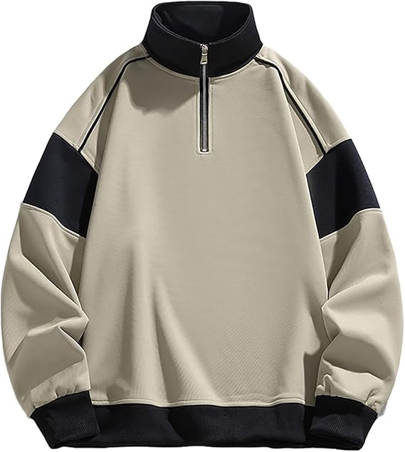 Men's Half-Zip Sweatshirt, Autumn Clothes, American Casual, Long-Sleeve, High-Neck, Pullover, Simple, Stylish, Casual, Soft, Comfortable, Long-Sleeve T-Shirt, Roomwear