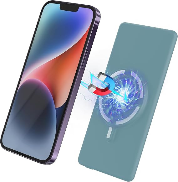 Magnetic Battery Pack for iPhone /17/16/15/14/13/12 Series, 10,000mAh Mag-Safe Battery Pack, Slim Mag-Safe Power Bank Charger, Power Bank Magnetic Charger for iPhone (Light Blue)
