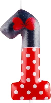 Zi Lan Red Mouse 1st Birthday Candle for Boys Girls, Black Red Mouse Birthday Cake Topper for Cartoon Theme Birthday Party Decorations Supplies