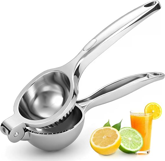 Lemon Juicer Squeezer Manual, Handheld Metal Lemon Lime Squeezer Dishwasher Safe, Heavy Duty Lemon Press Solid Metal is Suitable for Lemon, Lime, and Citrus,Easy to Use and Clean - Silver
