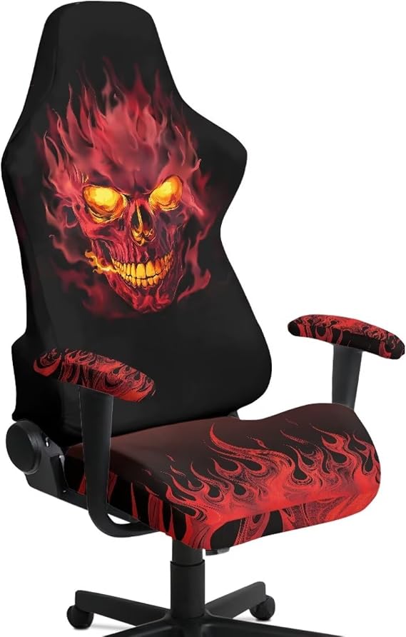 Red Flame Skull Gaming Chair Seat Cover Waterproof Anti-Slip Office Chair Cover with Armrest Covers 4 Pieces Elastic Gaming Chairs Protectorfor Armchair Easy Installation