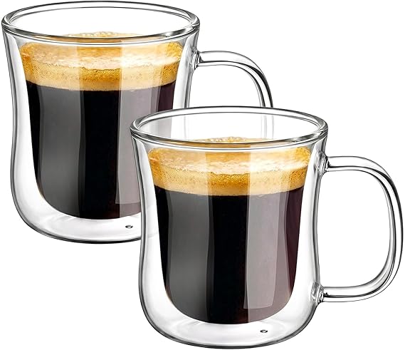ecooe Double Walled Espresso Coffee Glass Cups Small Tea Cup 120ml Set of 2