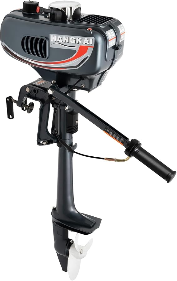 HANGKAI Outboard Motor Boat Engine,2 Stroke 3.5HP Heavy Duty Outboard Motor Boat Engine w/Water Cooling CDI System for Rubber Boats,Inflatable Boats,Sailboats 10km/h