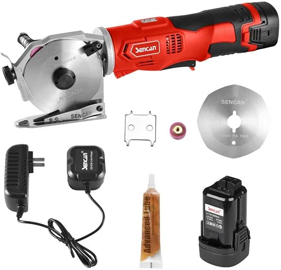 Cordless Electric Rotary Shear Cutter, Multi-layer Electric Fabric Scissors with 1.3"Cutting Thickness, for Cloth Fabric Leather and Carpet,  with 1 Battery, 2pcs blade, 14.4V