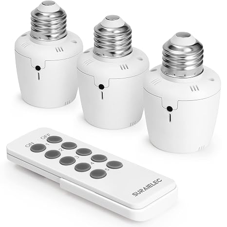 SURAIELEC White Remote Control Light Socket, E26 E27 Bulb Base, 100FT Range
