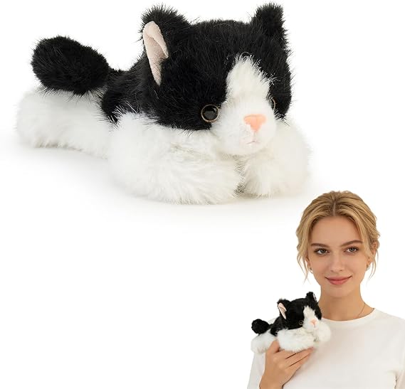 Cat Teddy for Home Decor and Gift Giving, Black and White Cat Plush Toy for Cuddling and Comfort, Soft Stuffed Animal Interactive Play Companion for Cat Lover and Collectors