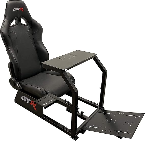 GTR Simulator GTA Model Racing Simulator Cockpit Majestic Black Frame with Adjustable Black Leatherette Seat | Driving Gaming Chair for PC, Xbox, PS5 | Compatible with Logitech, Fanatec, Moza