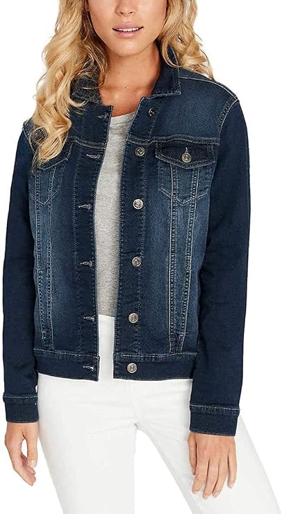 Buffalo David Bitton Womens Knit Denim Jacket (Dark Denim Wash, X-Small)
