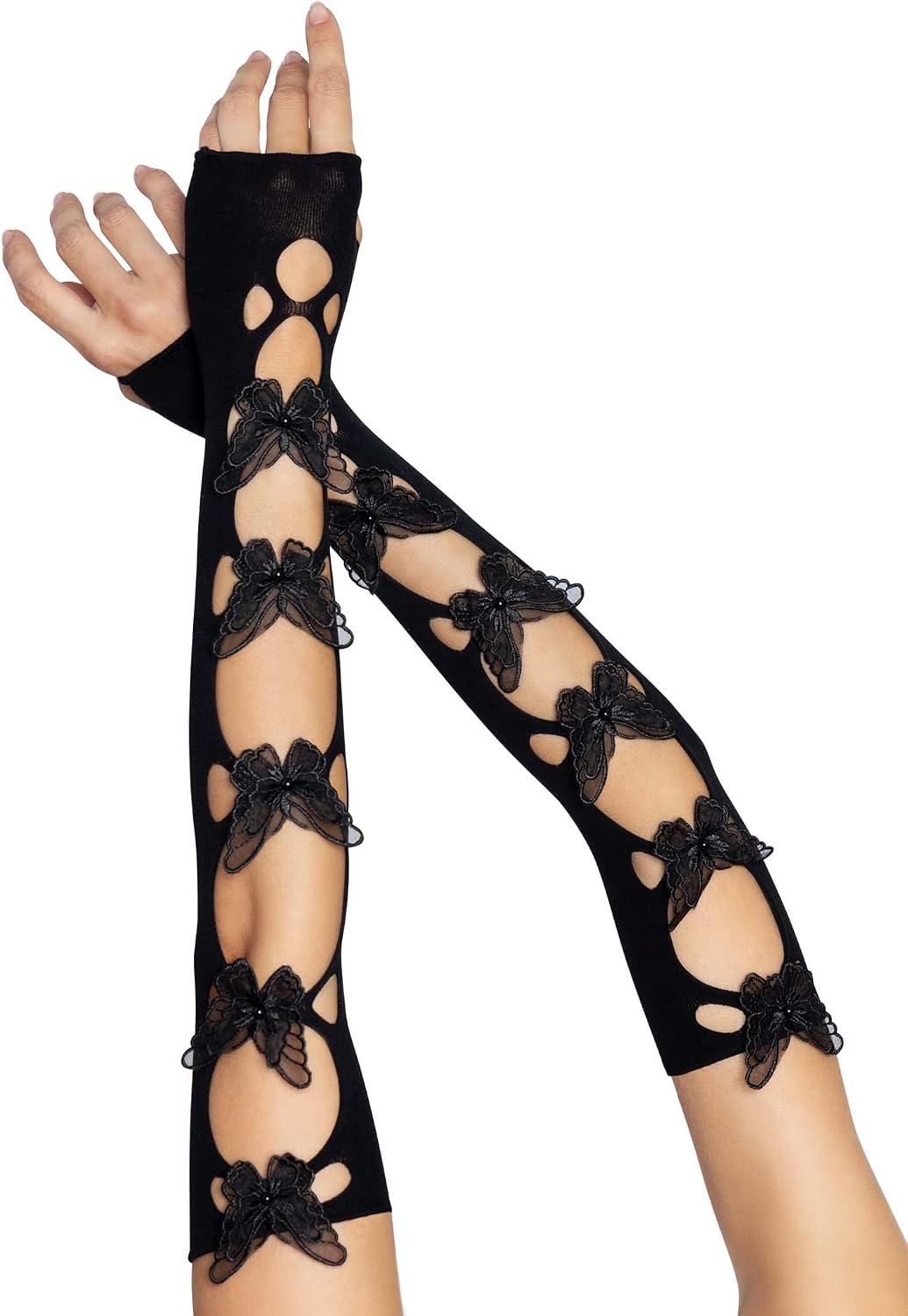 Leg Avenue Womens Opaque Net Cut-out Butterfly Applique Arm Warmers