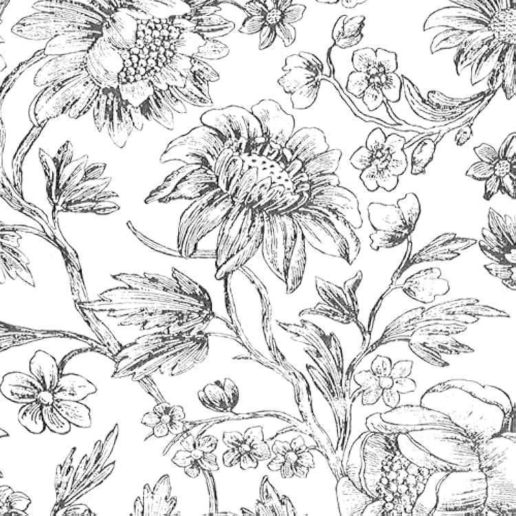 Cohoo Home Black and White Floral Wallpaper Peel and Stick Contact Paper for Cabinets and Drawers Sunflower Floral Contact Paper Self-Adhesive Removable Wallpaper Bedroom Accent 17.3inW 78.7inL