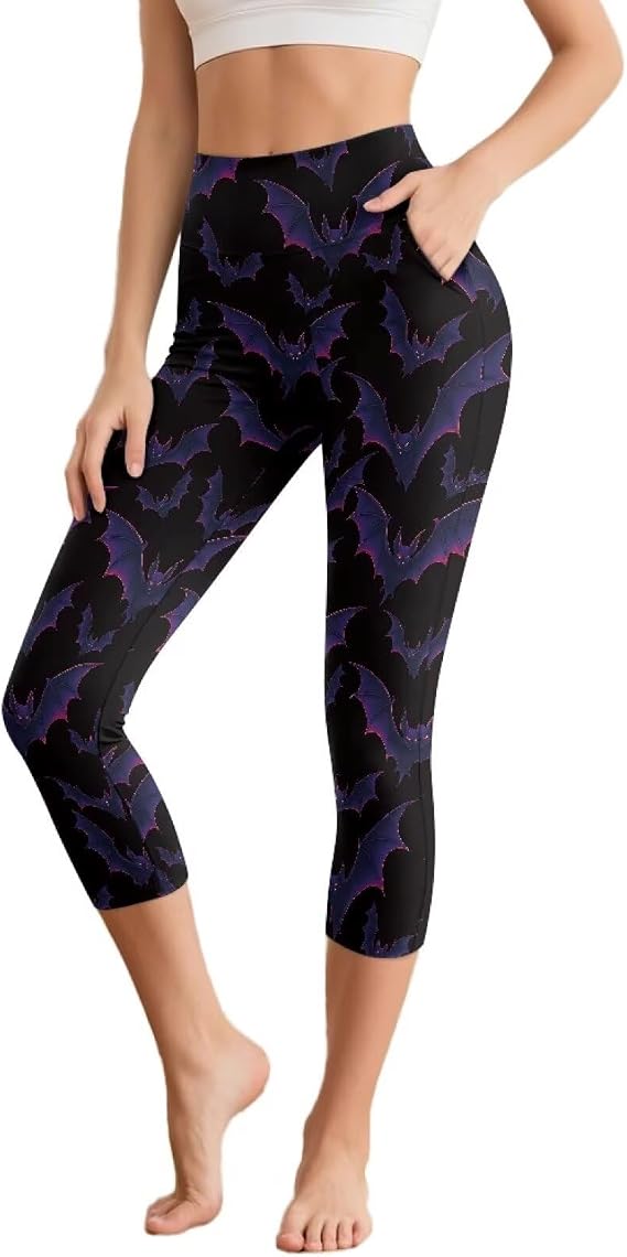 Womens Capri Leggings with Pockets - Casual Cropped Tights for Running Cycling Workout - High Waisted Yoga Leggings