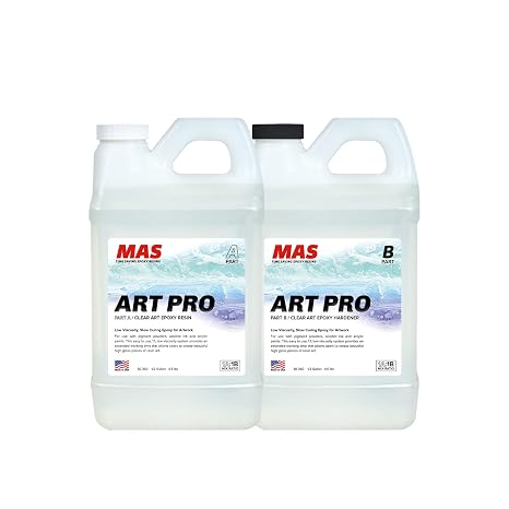 MAS Epoxies Art Pro UV Resistant Clear Epoxy Resin Kit, 1-Gallon | Zero VOCs, Self-Leveling, Ideal for Jewelry Making, Flower Preservation, Resin Crafts, Use With Pigment Powders, Alcohol Ink