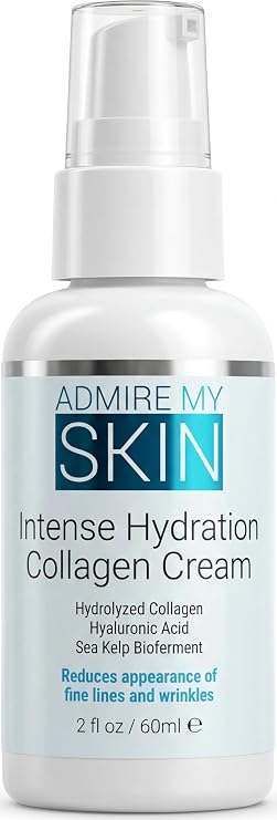 Admire My Skin Collagen Cream Moisturizer - Hydrating Hyaluronic Acid Cream - Non Comedogenic for Dull Dry Skin and Healthy Youthful Glow 2oz