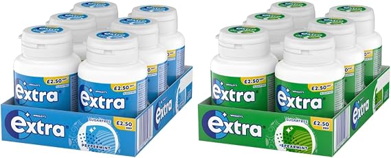 Extra Chewing Gum, Peppermint and Spearmint Flavours, 6 Packs of 46 Pieces Each (12 Packs Total)