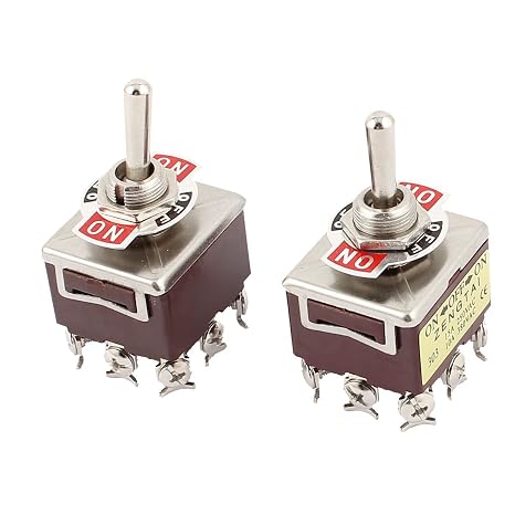 uxcell A15062200ux0729 9 Screw Latching ON-Off-ON 3 Position 3PDT Toggle Switch, AC 250V, 15 Amp, 380V, 10 Amp, 2 Piece