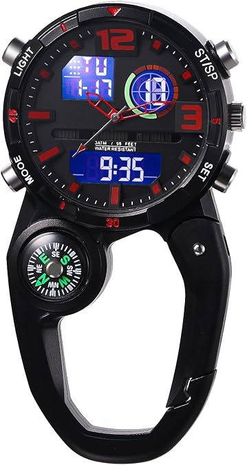 JewelryWe Clip on Digital Watch Carabiner Fob Watches for Nurses Chefs | Microlight Multifunctional Digital Belt Watches with Time Date Alarm Functions for Uniforms Backpacks Outdoor Climbing Work