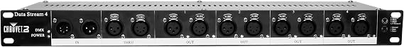 CHAUVET DJ Data Stream 4 Universal DMX-512 Optical Splitter, One Input to Four Isolated Outputs, 3 and 5-Pin DMX Connections, Thru Port Linking, 1U Rack Mount Design