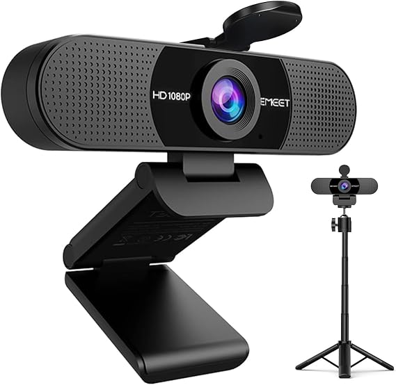 EMEET C960 Webcam with Tripod, 1080P Webcam with Mic, Adjustable Height | Desktop Tripod, C960 Web Camera with Privacy Cover, Plug & Play with Stand for Zoom/Skype/YouTube/FaceTime