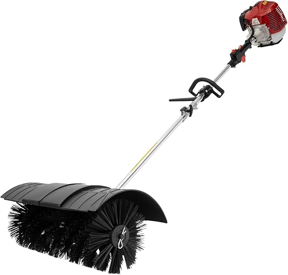 2-Stroke 2.3hp Gas Power Sweeper, 52cc 1.7KW Handheld Artificial Grass Brush Gasoline Powered Broom Lawn Yard Sweeper Outdoor Clean Tool Driveway Snowplow with Nylon Brush for Artificial Turf 8500RPM