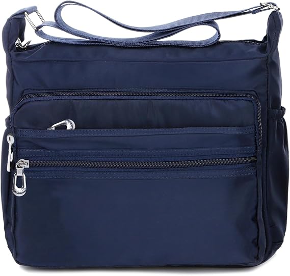 NOTAG Crossbody Bags for Women, Multi-Pocket Casual Messenger Bag Waterproof Nylon Shoulder Bag, 2 Size (S, blue)