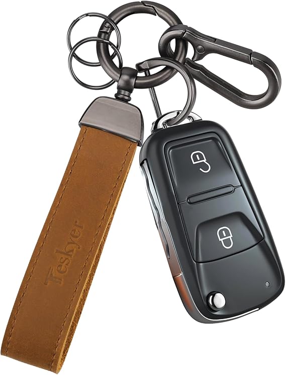 Teskyer Leather Keychain for Home & Car Keys, Premium Genuine Leather Key Chain with Anti-Lost D-Ring and Key Rings for Men