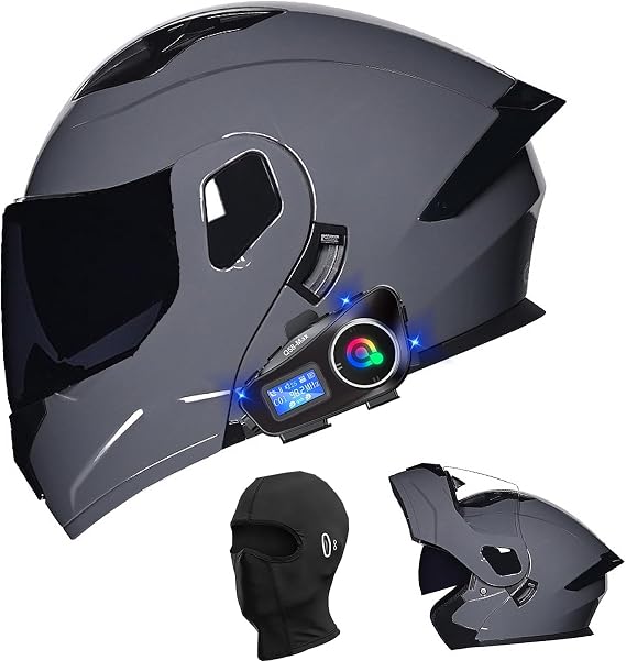 Bluetooth Modular Motorcycle Helmet FMVSS-218 Approved Flip Up Full Face Integrated Helmet, Double Visor Helmet Built-in Dual Speaker with Microphone for Adults Men and Women Q58 MAX Bluetooth