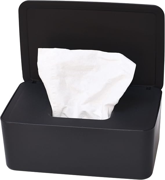 Diaper Wipes Dispenser, Tissue Storage Box Case (Black) | Wet Wipe Dispenser Holder with Lid for Home, Office, Cars