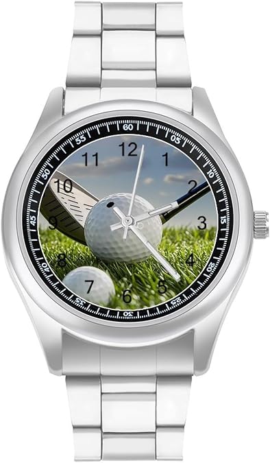 Golf Ball Watch Men's Casual Stainless Steel Watches Fashion Business Wristwatch Silver Work Wrist Watches Numerals Dial Dress Watch Easy to Read