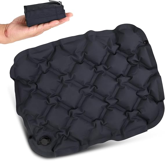 Inflatable Seat Cushion,Portable Air Seat Pad for Camping Hiking Travel | Portable Travel Seat Cushion, Foldable and Lightweight Seat Pad for Comfort and Pressure Relief, Airplane Long Sitting, Black