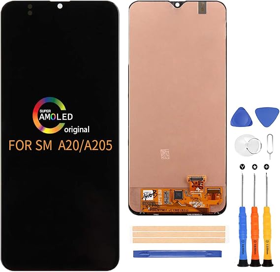 A-MIND Screen Replacement for Samsung Galaxy A20 A205 SM-A205FN A205F/DS A205M A205GN/DS Touch Screen Digitizer LCD Display Assembly Repair Parts Kit,With Free Screen Protector+Tools (AMOLED Screen)