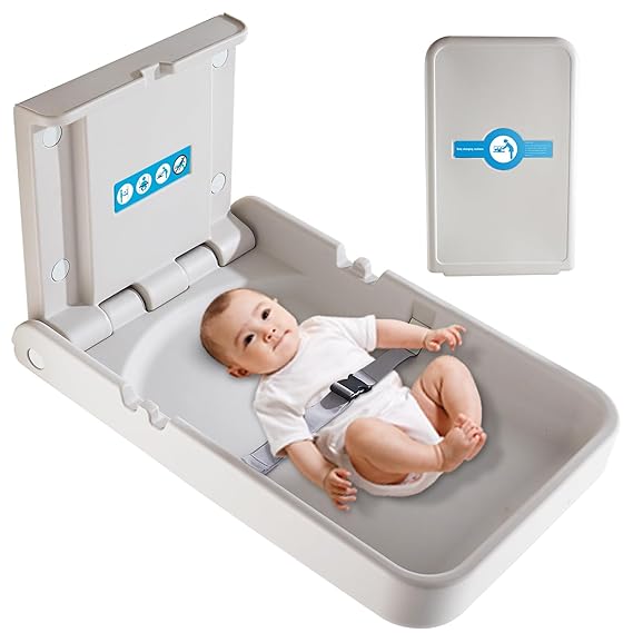 Baby Changing Station Wall Mounted,Vertical | Baby Changing Table with Safrty Strap,HDPE Fold Up Diaper Changing Station for Commercial Malls/Hotels/Airports