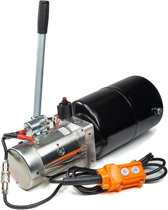 Maxim Hydraulic Power Unit 12V Single-Acting Solenoid Hydraulic Pump with 6 Qt Steel Tank 1.1 GPM, 3000 PSI, 3/8" NPTF Ports Dump Trailer HPU with Hand Pump & Manual Override Model 253106