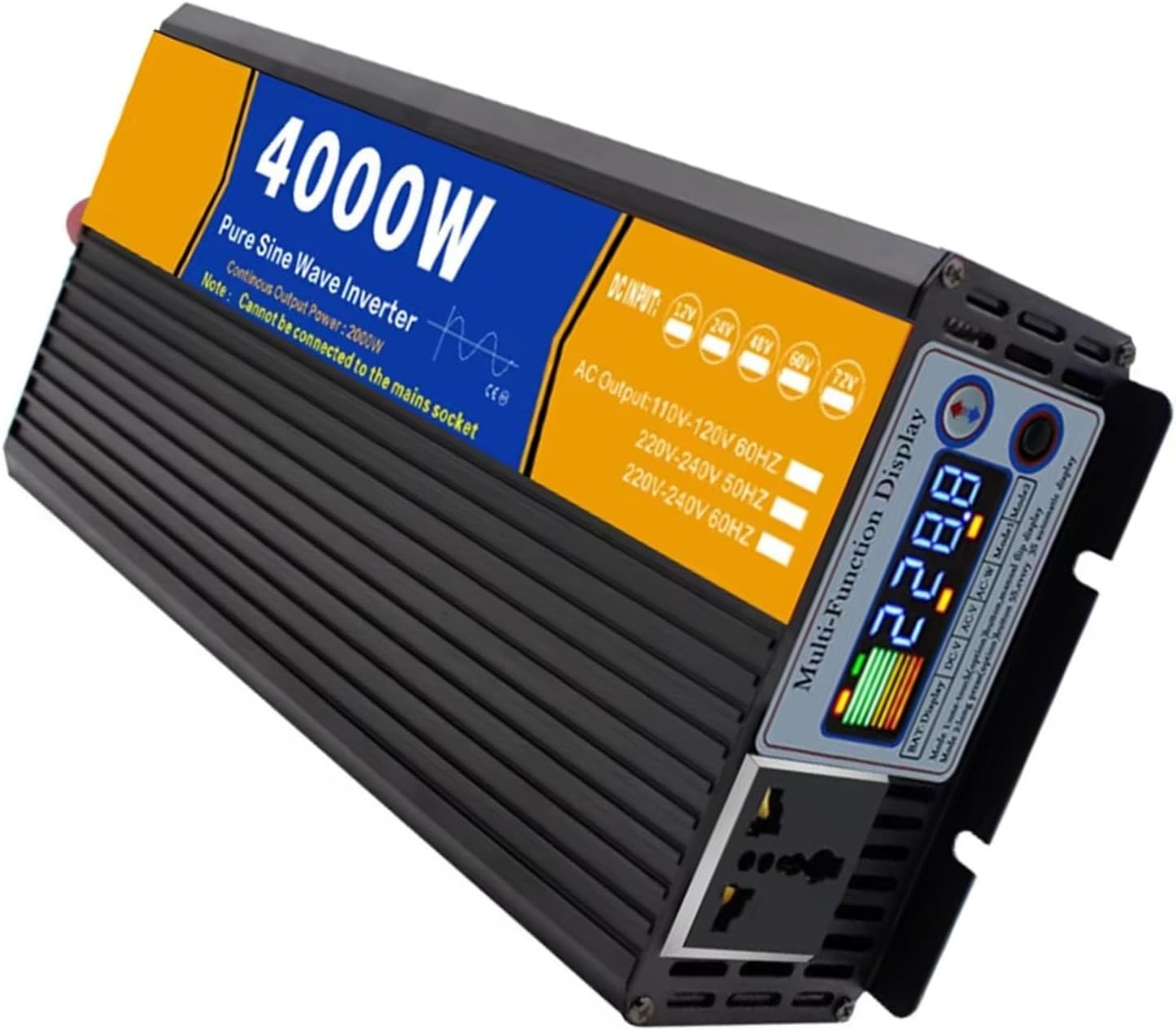 12V to 220V,Power Inverter 2000 Watt Pure Sine Wave 12V -72V DC to 110V 220V AC Power Converter 4000 Watt Peak with LED Display & AC Outlets for Home Camping RV,72V to 110V