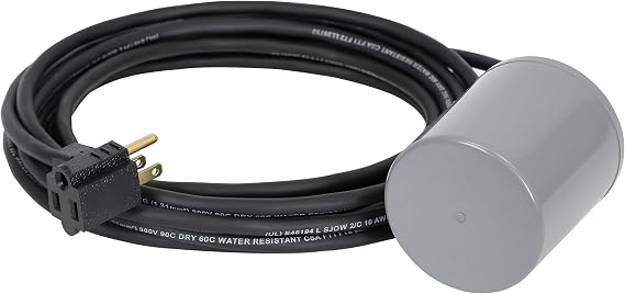 Little Giant RFSN-6 115-Volt, Maximum 13-Amp - 1/2 HP, Pump Down Piggyback Tethered Float Switch for Pond, Sump, Sewage or Effluent Systems, 10-Ft. Cord, Grey, 599118
