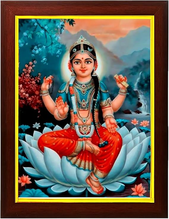 zig zag Goddess Bala Tripura Sundari Large Photo With Frame For Wall Hanging/Pooja Room Size Big (18x22 inches, Acrylic Glass) Brown