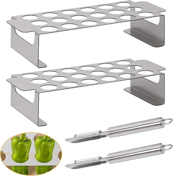 2 Pack Jalapeno Popper Holder for Grill with Jalapeno Corer Tool,For Use In Chili Roaster and Ovens,Perfect for Cooking Chili, Chicken Legs, Wings, or Peppers