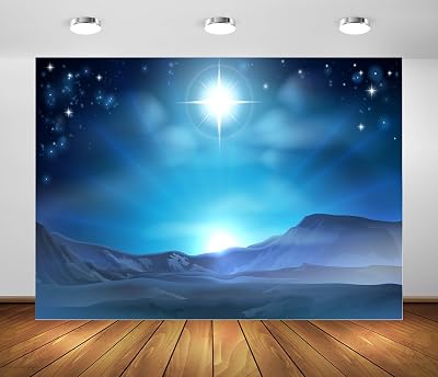 BELECO 15x8ft Fabric Nativity Scene Backdrop Christmas Star Night Star of Bethlehem over Desert Birth of Jesus Background Christmas Nativity Decorations Religious Belief Bible Story Photo Studio Props