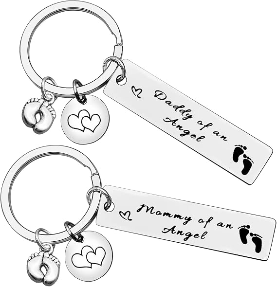 Xiahuyu Loss Memorial Keychain Mommy of an Angel Daddy of an Angel Keychain Set Miscarriage Keepsake Baby Memorial Gifts Pregnancy Loss Gift Sympathy Gifts for Infant Child Loss