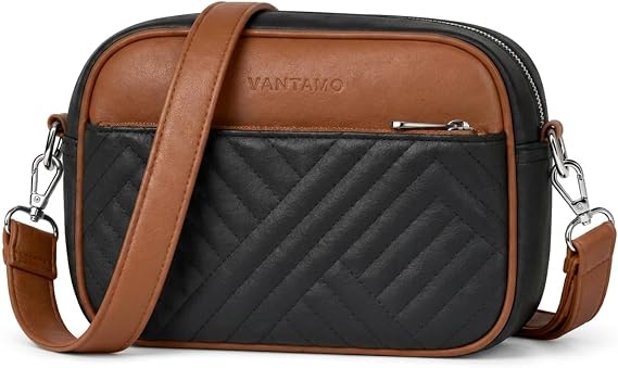 Vantamo Premium Quilted Crossbody Bags for Women with Anti-Pickpocket Clip, Vegan Leather Handbags, Travel Purses for Women